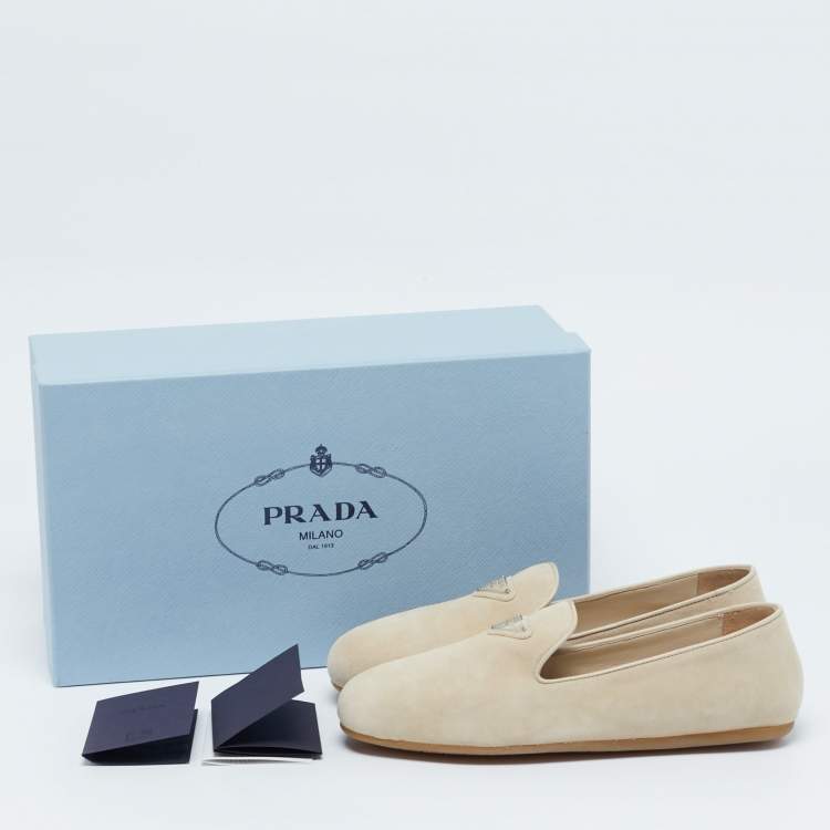 Pre Owned Prada Beige Suede Smoking Slippers Size 36