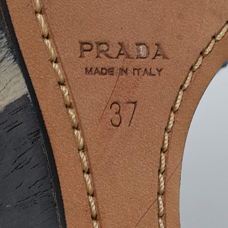 Pre Owned Prada Black Patent Leather Wooden Wedge Ankle Strap Sandals Size 37