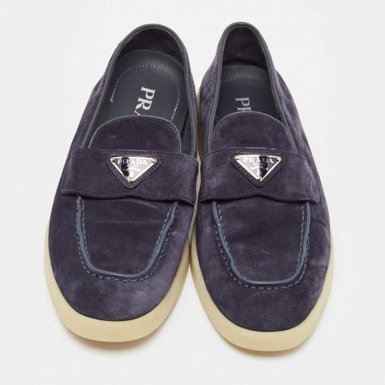 مملوكة مسبقًا Prada Navy Blue Suede Slip On Loafers Size 37.5