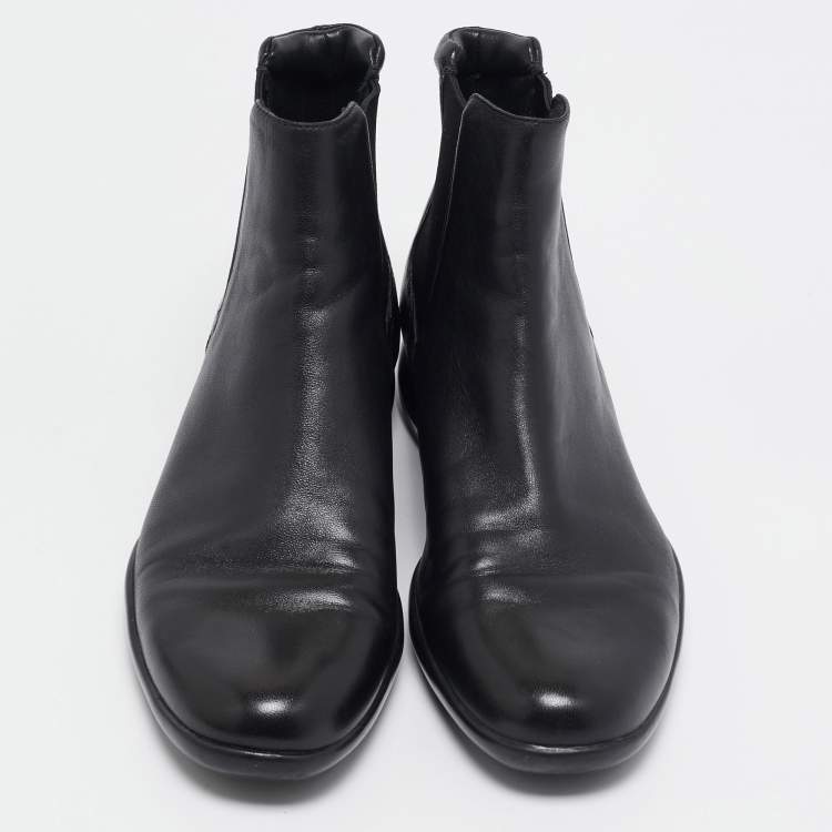 Pre Owned Prada Black Leather Ankle Length Chelsea Boots Size 37