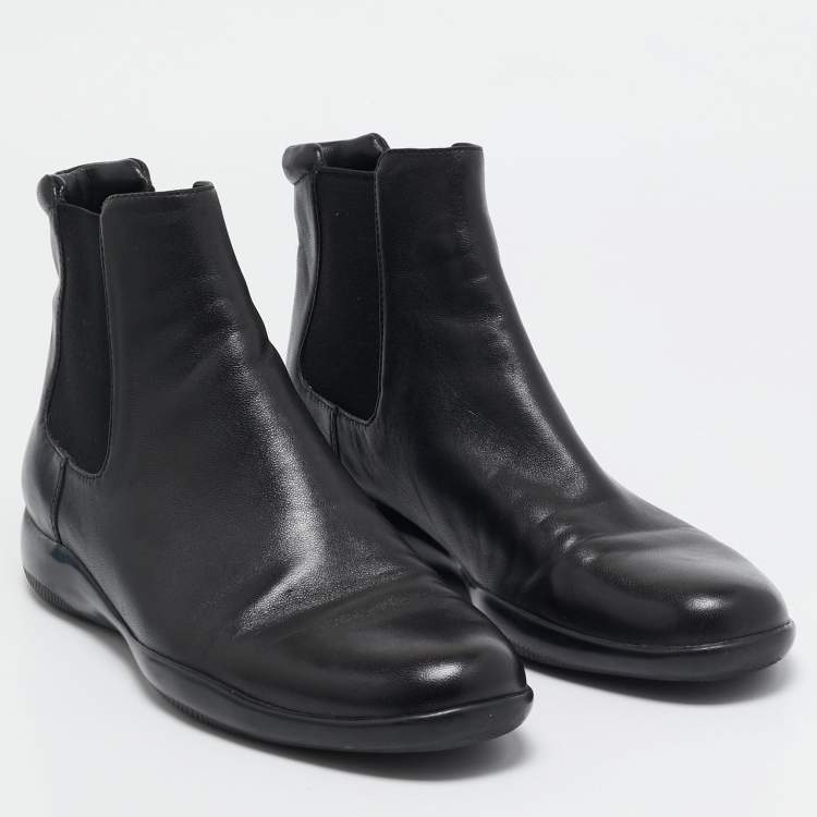 Pre Owned Prada Black Leather Ankle Length Chelsea Boots Size 37