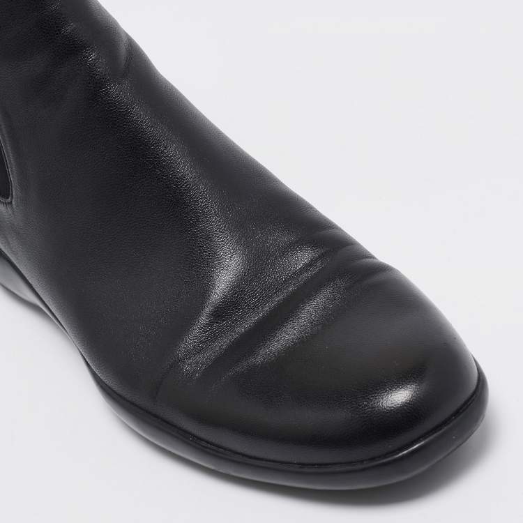 Pre Owned Prada Black Leather Ankle Length Chelsea Boots Size 37