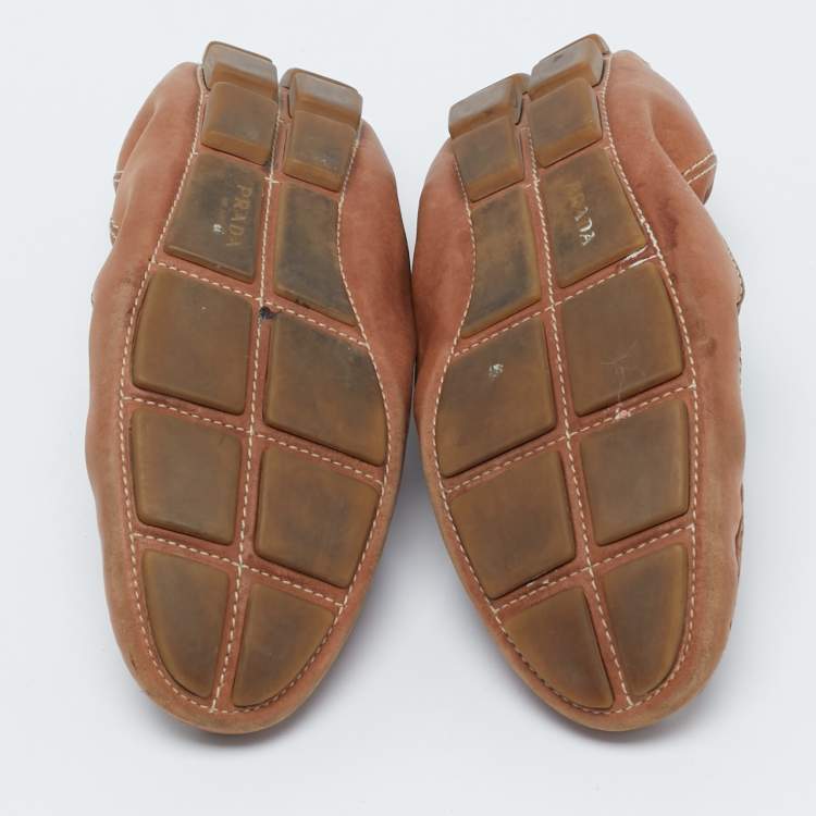 Pre Owned Prada Brown Leather Scrunch Slip On Loafers Size 37