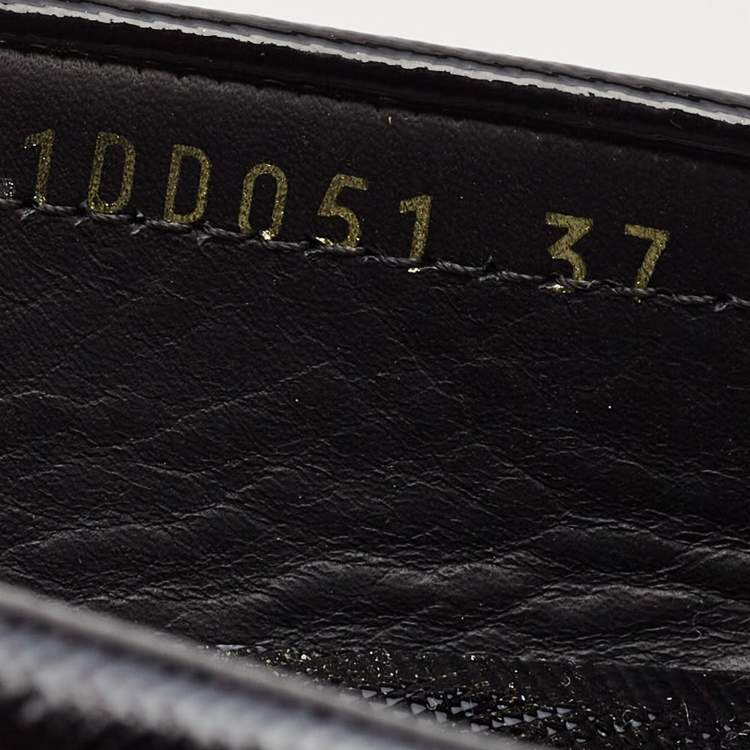 Pre Owned Prada Black Patent Leather Logo Bow Loafers Size 37  