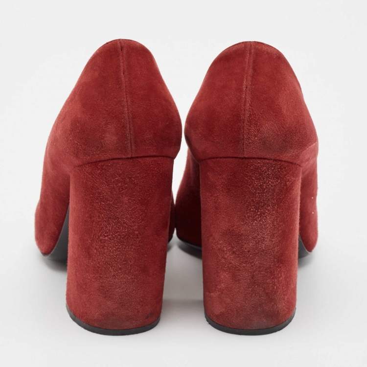 Pre Owned Prada Dark Red Suede Pointed Toe Block Heel Pumps Size 40