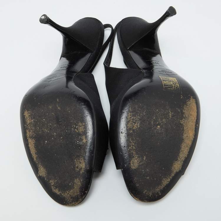 Pre Owned Prada Black Satin Beaded Accents Slingback Pumps Size 39.5
