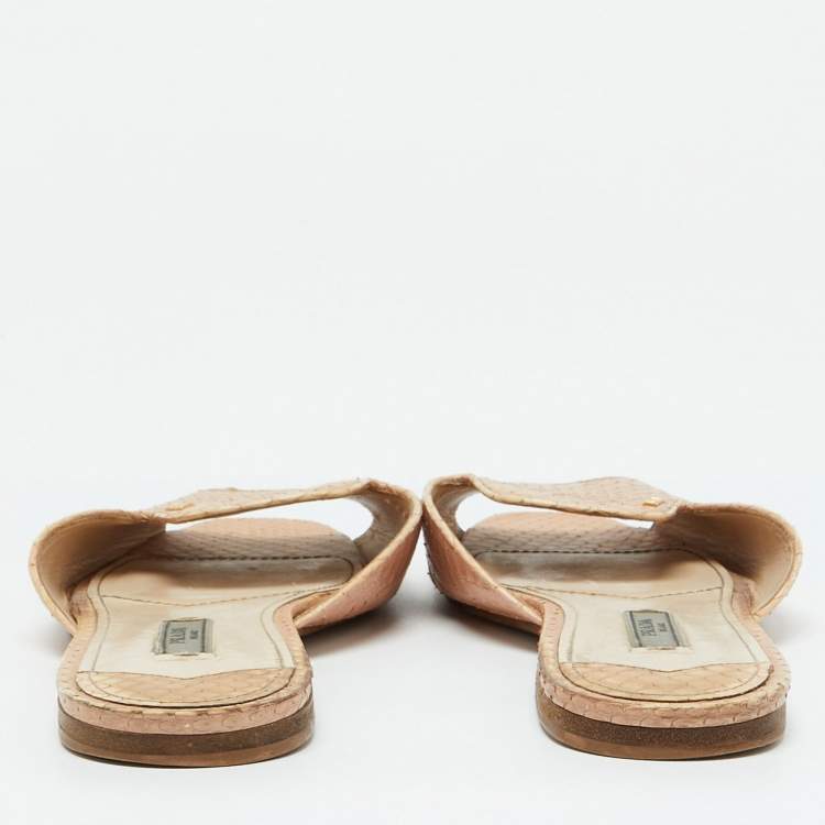 Pre Owned Prada Beige Python Flat Slide Sandals Size 39