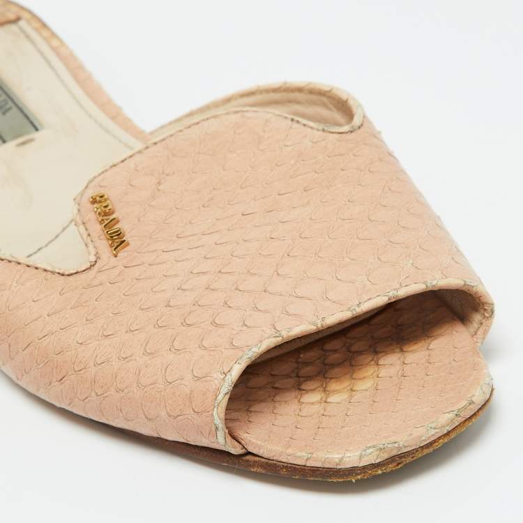 Pre Owned Prada Beige Python Flat Slide Sandals Size 39