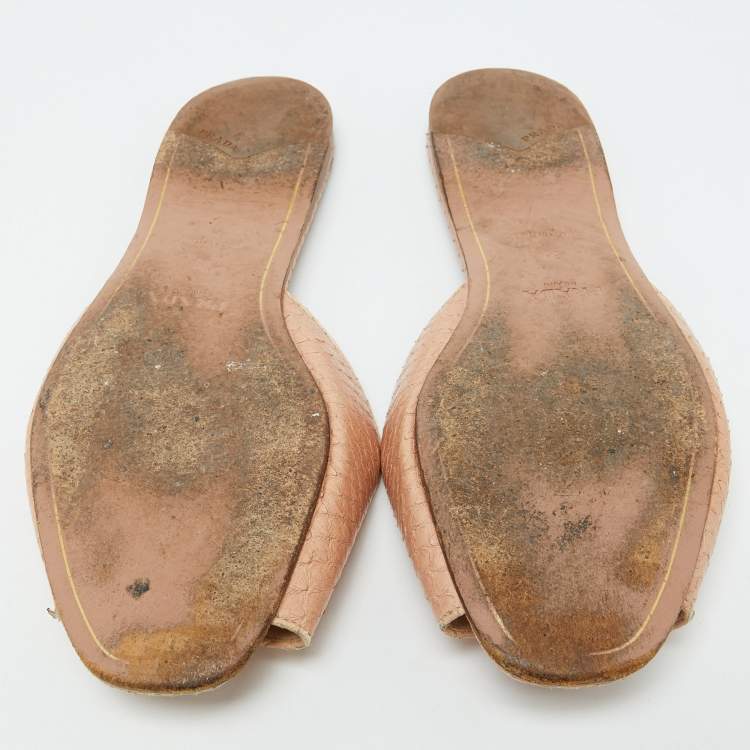 Pre Owned Prada Beige Python Flat Slide Sandals Size 39
