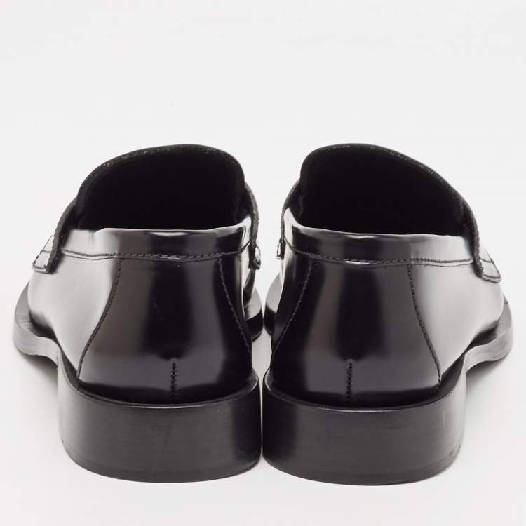 Pre Owned Prada Black Brushed Leather Slip On Loafers Size 38