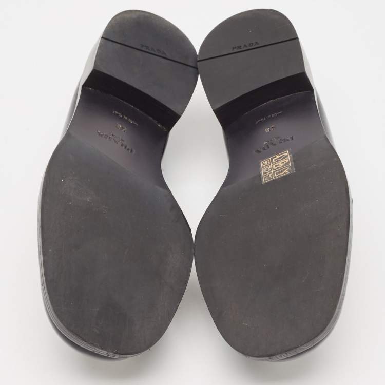 Pre Owned Prada Black Brushed Leather Slip On Loafers Size 38