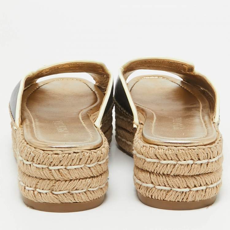 Pre Owned Prada Navy Blue Saffiano Leather Espadrille Platform Slides Size 38.5