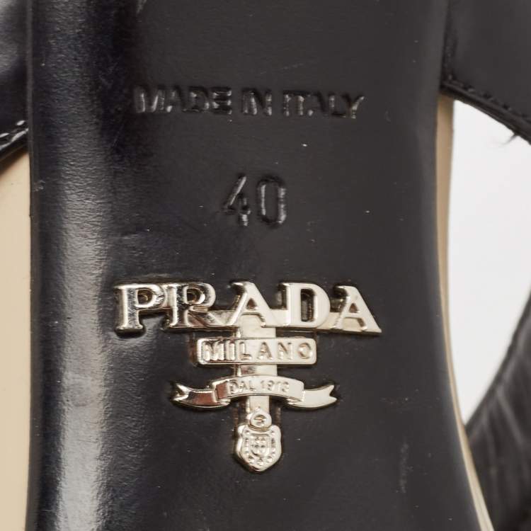Pre Owned Prada Beige/Black Brushed Leather Slingback Pumps Size 40