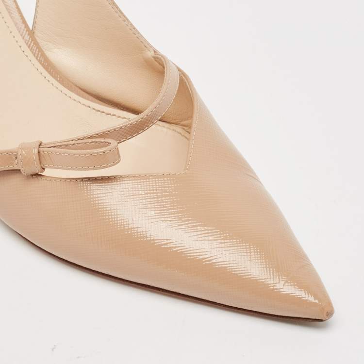 Pre Owned Prada Beige Patent Leather Bow Slingback Pumps Size 40