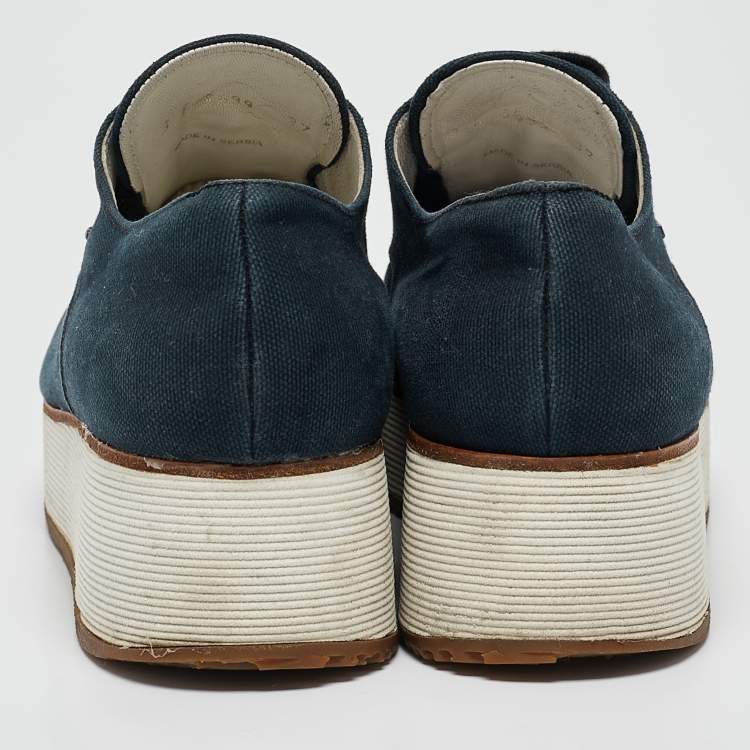 Pre Owned Prada Navy Blue Denim Platform Lace Up Sneakers Size 37