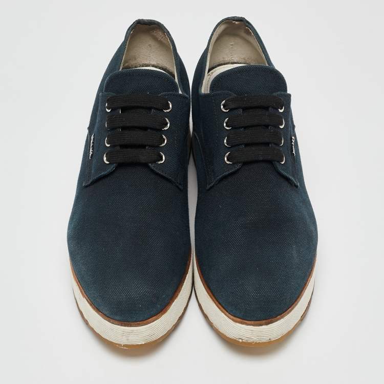 Pre Owned Prada Navy Blue Denim Platform Lace Up Sneakers Size 37