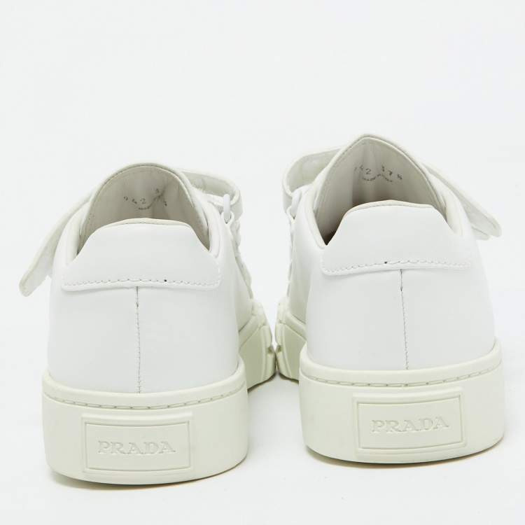 Pre Owned Prada White Leather Velcro Strap Low Top Sneakers Size 37.5