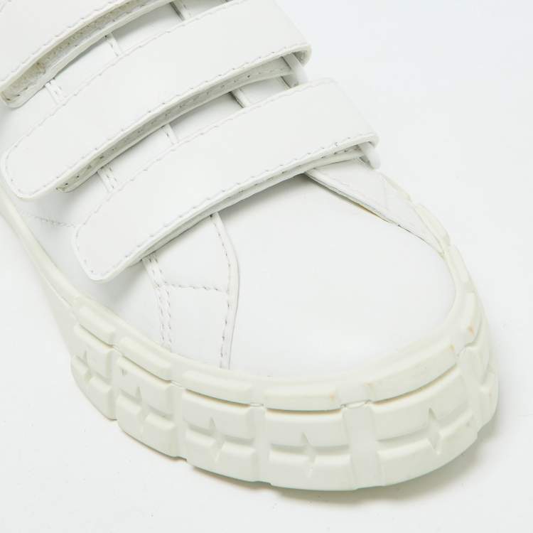 Pre Owned Prada White Leather Velcro Strap Low Top Sneakers Size 37.5