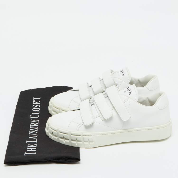 Pre Owned Prada White Leather Velcro Strap Low Top Sneakers Size 37.5