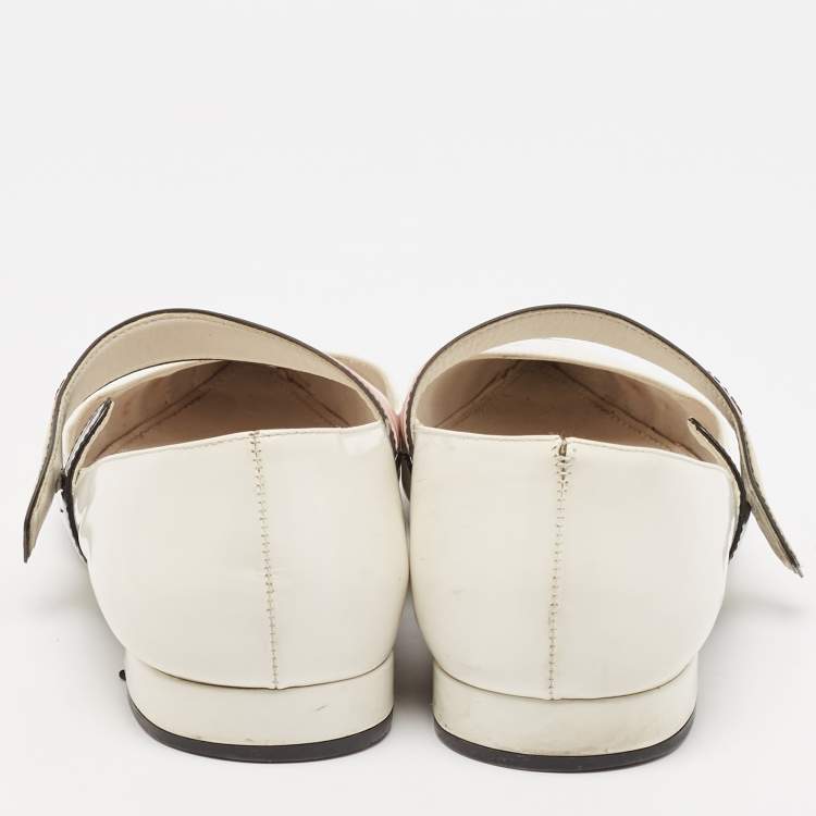 Pre Owned Prada White/Black Leather Mary Jane Flats Size 41.5 