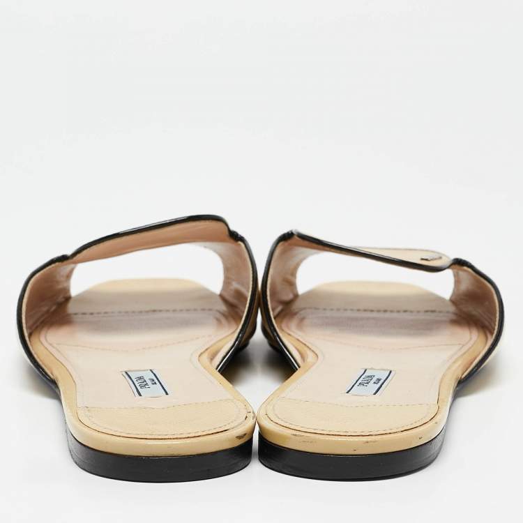 Pre Owned Prada Yellow Saffiano Leather Flat Slides Size 41