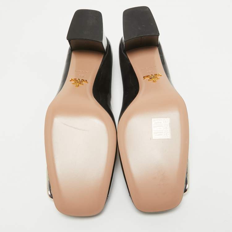 Pre Owned Prada Black Patent Leather Block Heel Pumps Size 38.5
