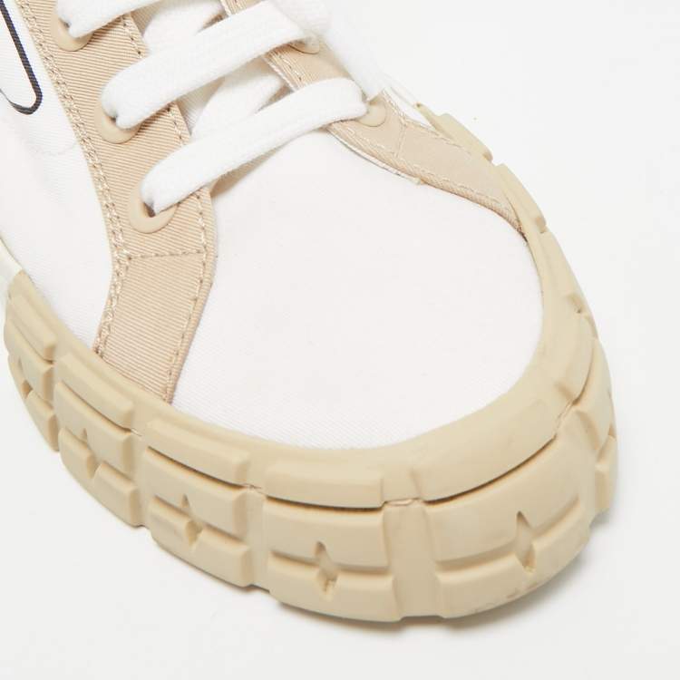 Pre Owned Prada White/Beige Canvas Gabardine High Top Sneakers Size 40