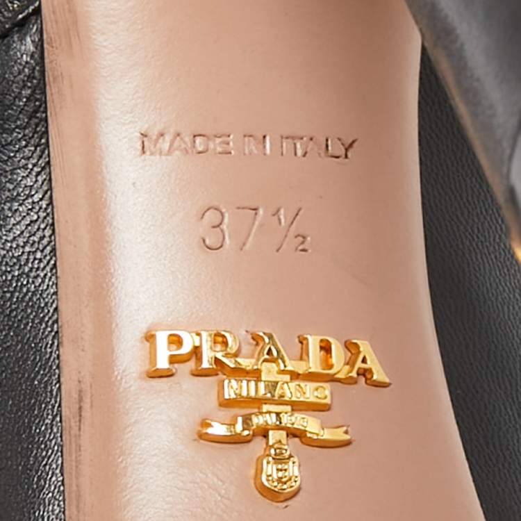Pre Owned Prada Black Leather Peep Toe Mary Jane Platform Pumps Size 37.5