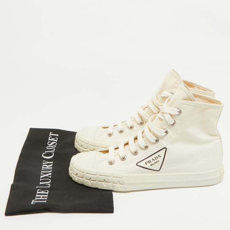 Pre Owned Prada Off White Canvas Gabardine High Top Sneakers Size 40