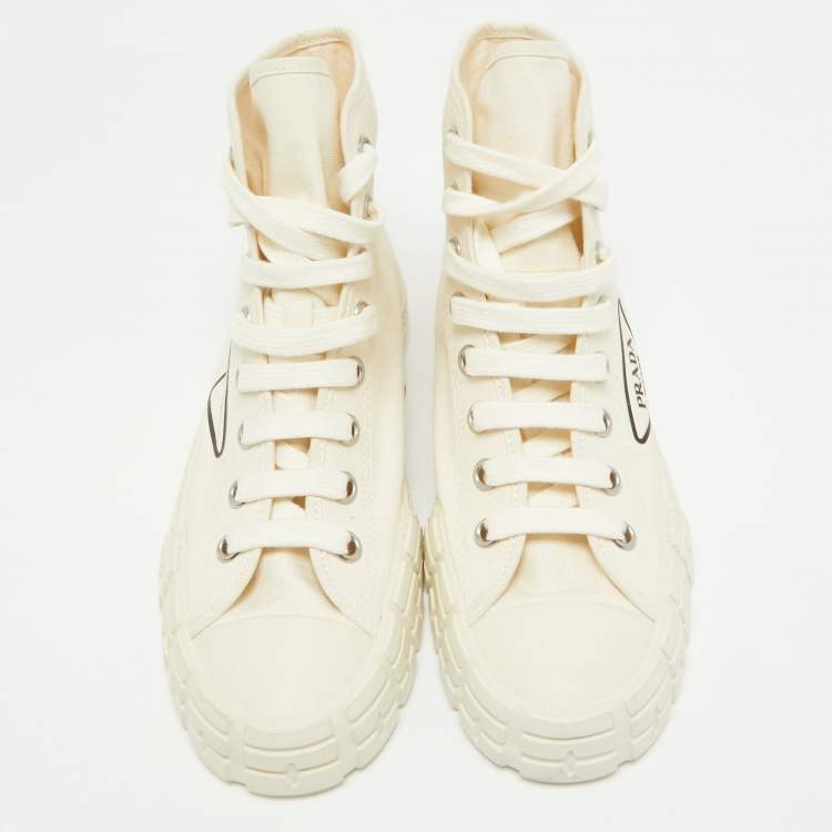 Pre Owned Prada Off White Canvas Gabardine High Top Sneakers Size 40