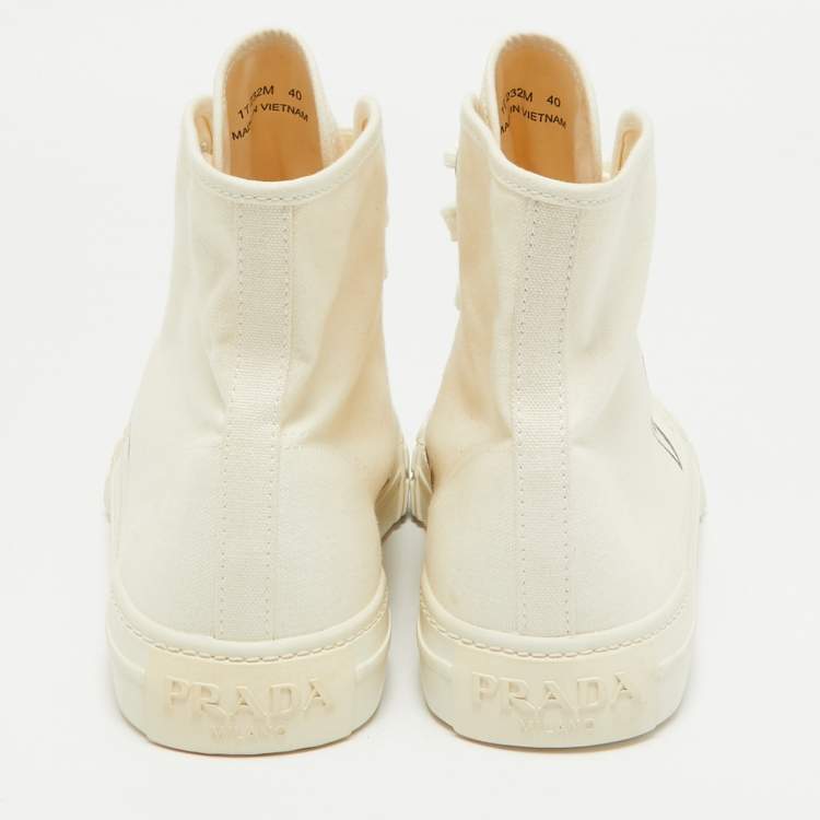Pre Owned Prada Off White Canvas Gabardine High Top Sneakers Size 40