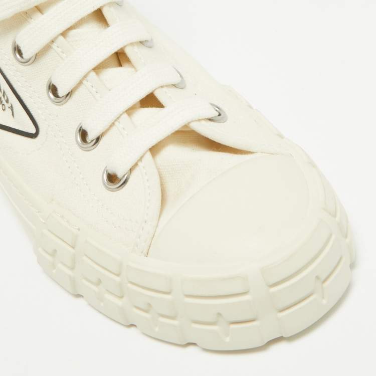 Pre Owned Prada Off White Canvas Gabardine High Top Sneakers Size 40