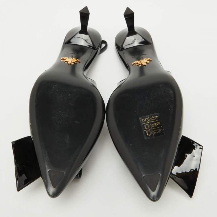 Pre Owned Prada Black Patent Leather Crystal Embellished Slingback Pumps Size 37