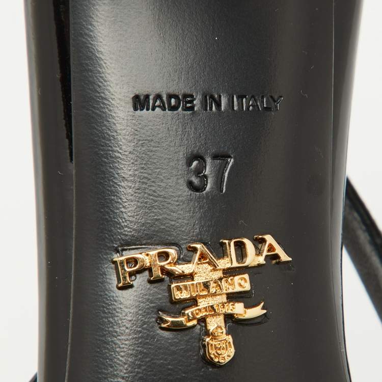Pre Owned Prada Black Patent Leather Crystal Embellished Slingback Pumps Size 37