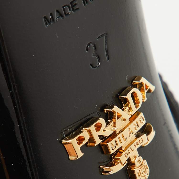 Pre Owned Prada Black Patent Leather Crystal Embellished Slingback Pumps Size 37