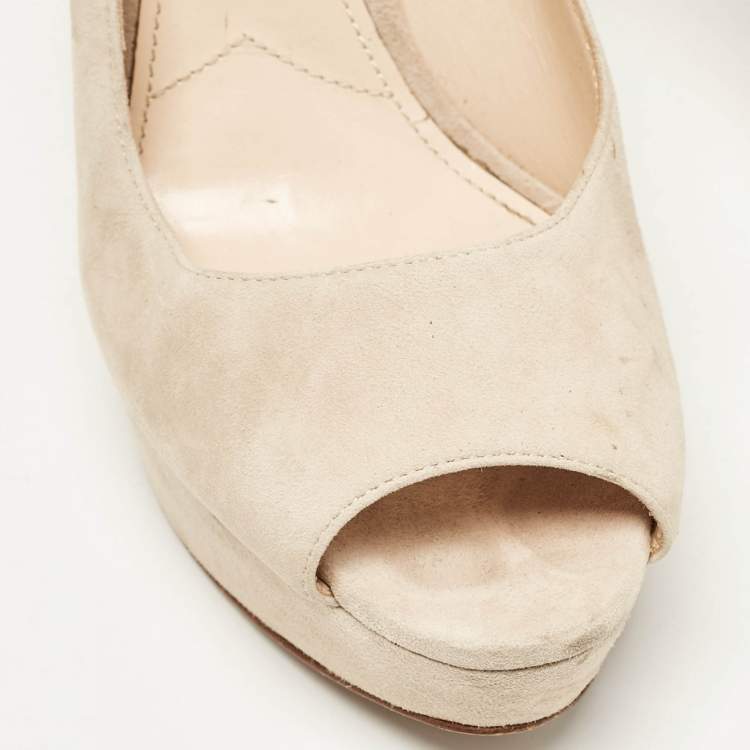 Pre Owned Prada Beige Suede Peep Toe Platform Pumps Size 39.5