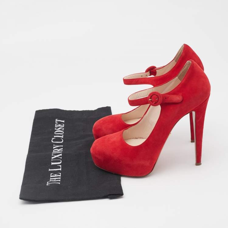 Pre Owned Prada Red Suede Platform D'orsay Pumps Size 37