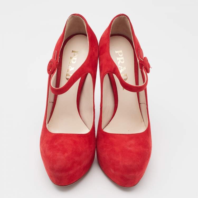 Pre Owned Prada Red Suede Platform D'orsay Pumps Size 37