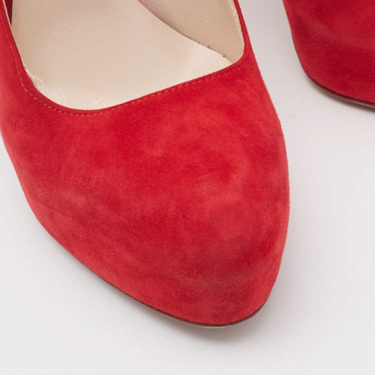 Pre Owned Prada Red Suede Platform D'orsay Pumps Size 37