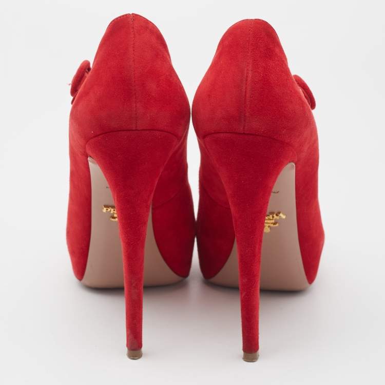 Pre Owned Prada Red Suede Platform D'orsay Pumps Size 37