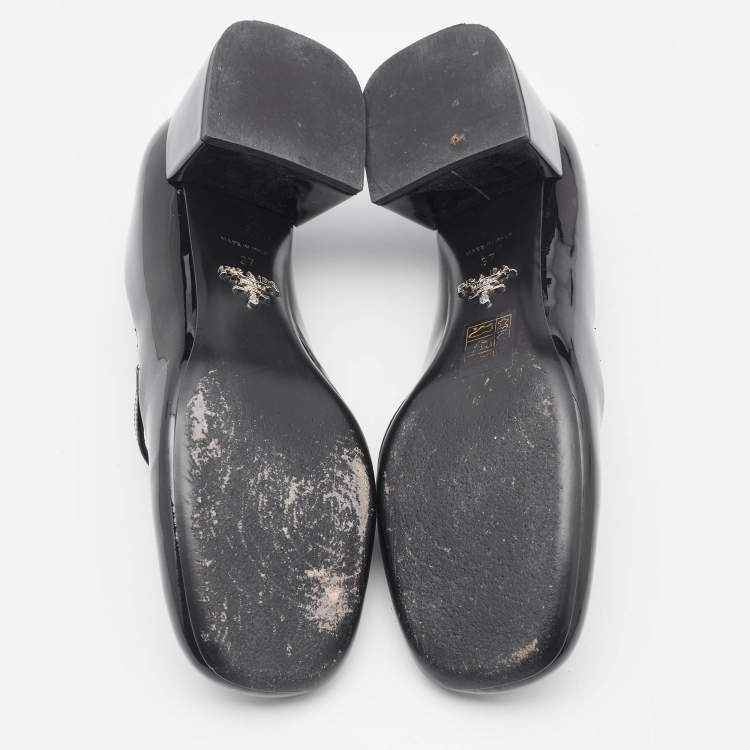 Pre Owned Prada Black Patent Leather Mary Jane Block Heel Pumps Size 37