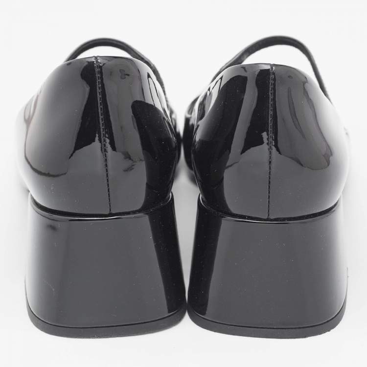 Pre Owned Prada Black Patent Leather Mary Jane Block Heel Pumps Size 37