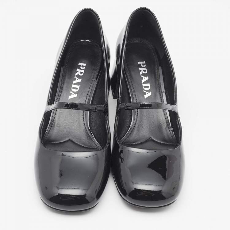 Pre Owned Prada Black Patent Leather Mary Jane Block Heel Pumps Size 37