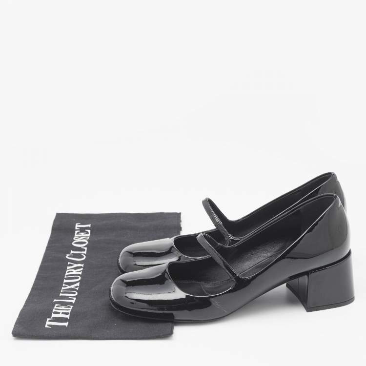 Pre Owned Prada Black Patent Leather Mary Jane Block Heel Pumps Size 37