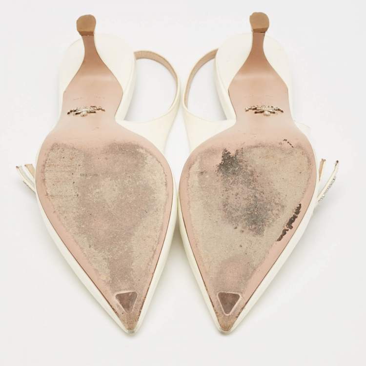 Pre Owned Prada White Patent Leather Pointed Toe Slingback Pumps Size 36