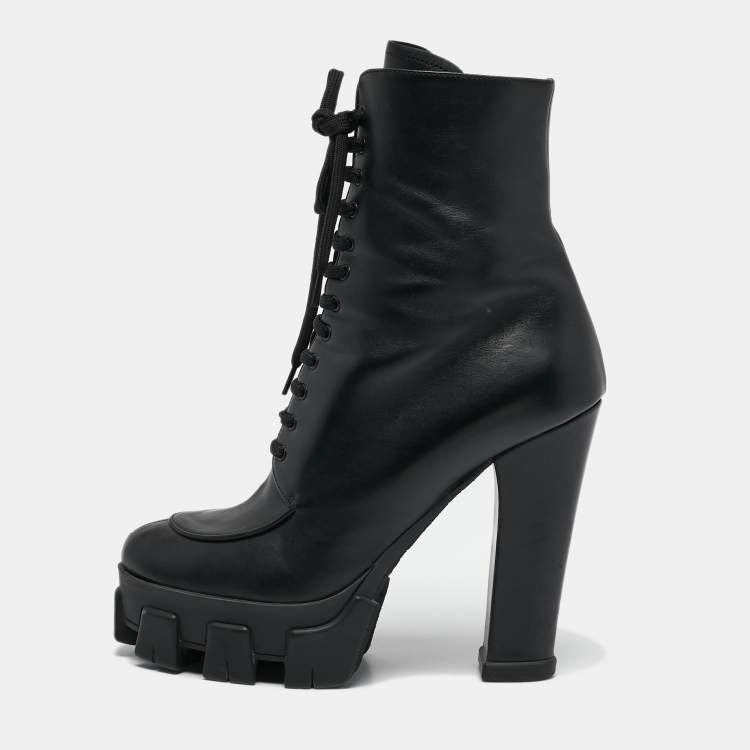 Pre Owned Prada Black Leather Monolith Ankle Boots Size 41