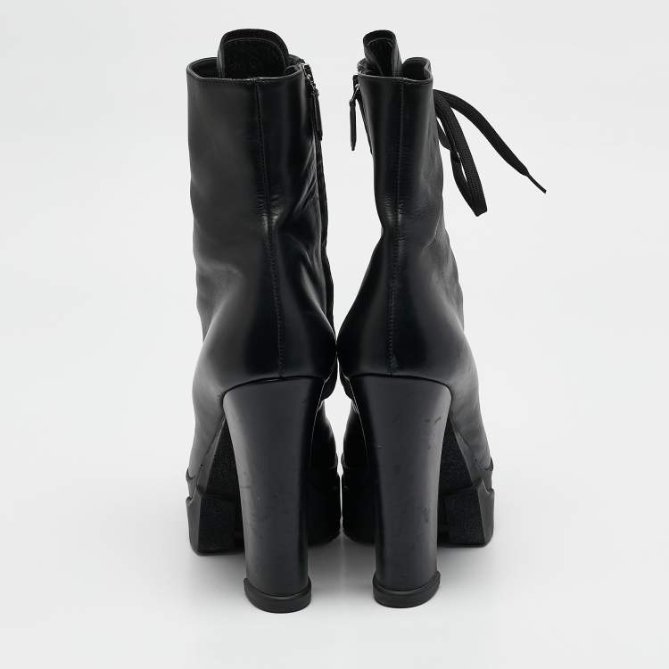 Pre Owned Prada Black Leather Monolith Ankle Boots Size 41