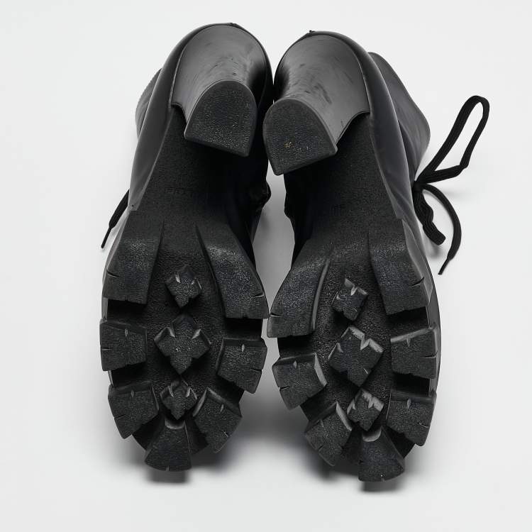Pre Owned Prada Black Leather Monolith Ankle Boots Size 41