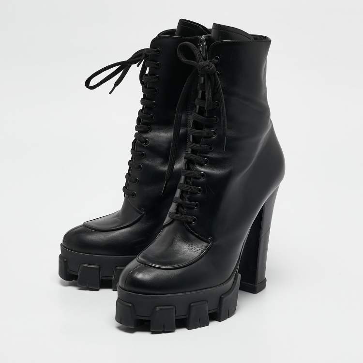 Prada Black Leather Monolith Ankle Boots Size 41 Prada | TLC