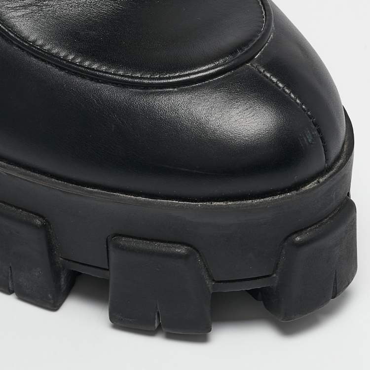 Pre Owned Prada Black Leather Monolith Ankle Boots Size 41